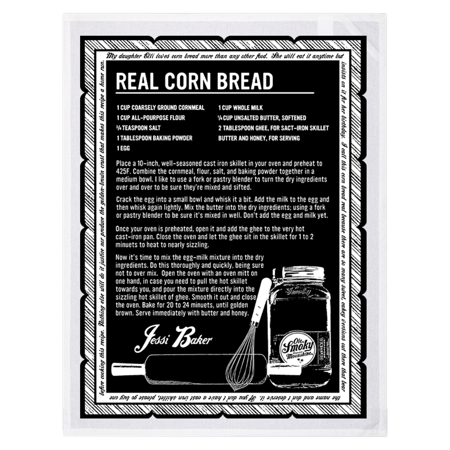 CORN BREAD RECIPE TEA TOWEL