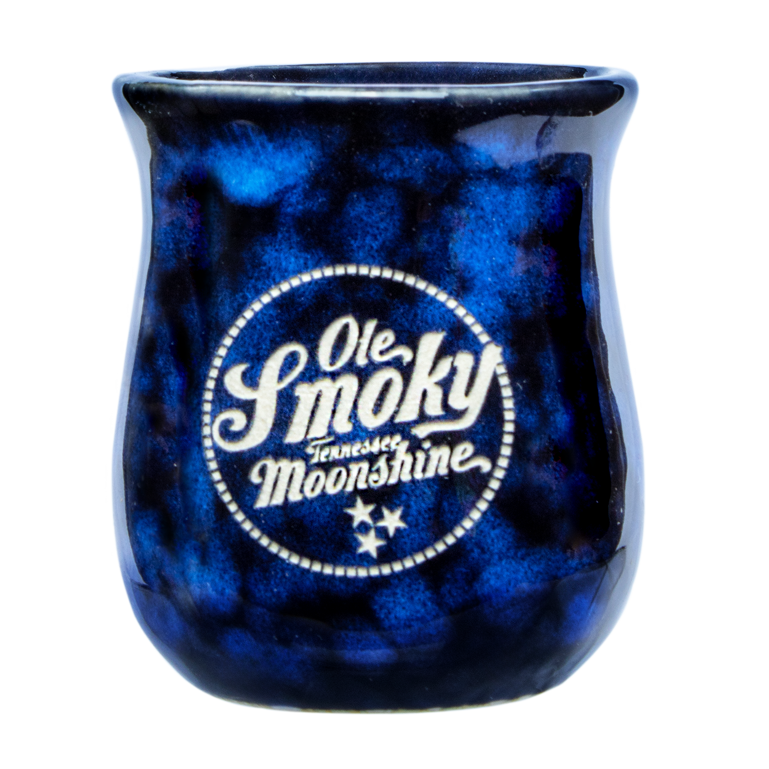 GLAZED POTTERY SHOT GLASS - BLUE/BLACK